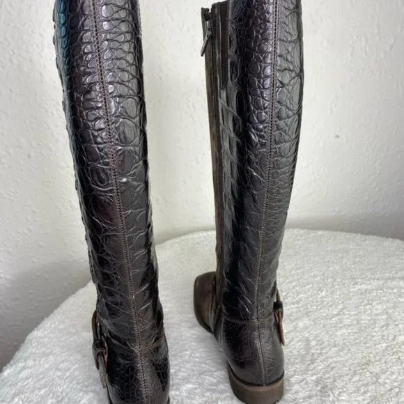 Ladies Donald J Pliner Brown Suede Alligator Knee High Zip Up Boots Size: 6.5 M - Picture 5 of 16